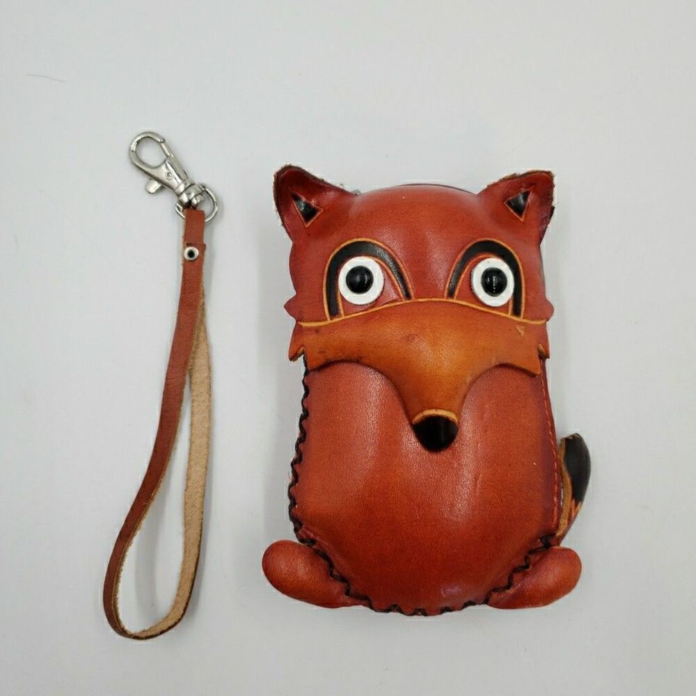 Fox Wristlet Coin Purse Cute Woodland Animal Gift Handmade Leather Mini Wallet - Picture 4 of 10